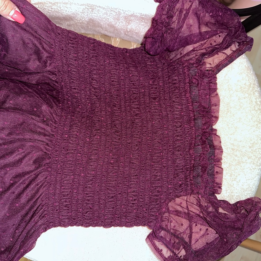 Moda Plum Smocked Blouse with Sheer Accents moa moa XL runs small